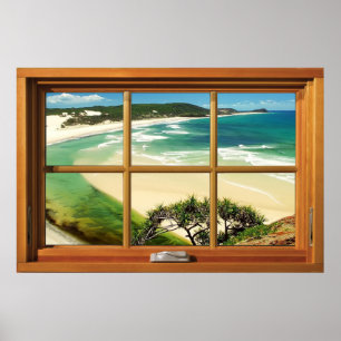 Grönt Sea 6 Pane Wooden Window Illusion Poster
