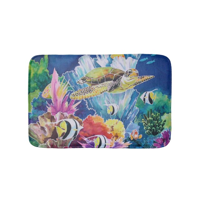 Grönt Sea Turtle Bath Mat Tropical Ocean Fish Badrumsmatta (Framsidan)