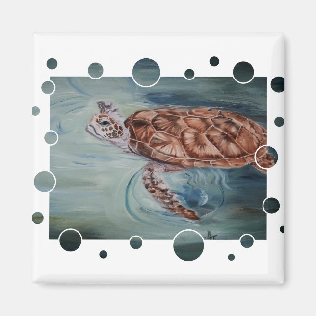 Grönt Sea Turtle bubbles Magnet (Framsidan)