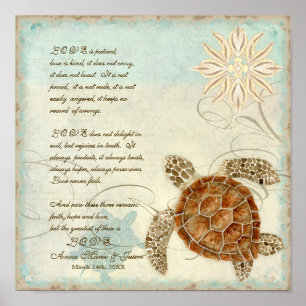 Grönt Sea Turtle Coastal Beach - 1 Corinthians 13 Poster