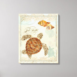 Grönt Sea Turtle Coastal Beach - Watercolor Art Canvastryck