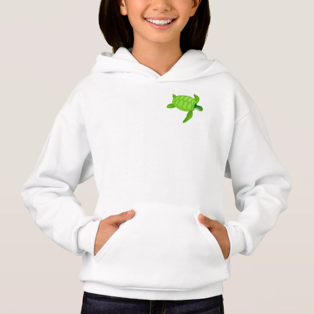 Grönt Sea Turtle Girls Hoodie T Shirt (Framsida)