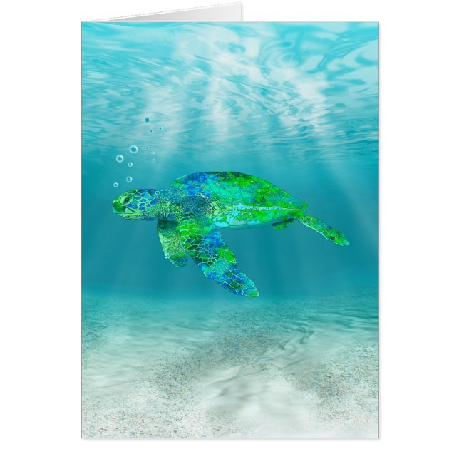 Grönt Sea Turtle Hälsningskort (Framsidan)
