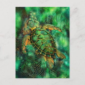 Grönt Sea Turtle in Aborigine Dot Art Stil Vykort