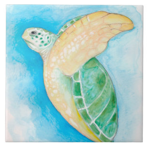 Grönt Sea Turtle Kakelplatta