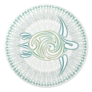 Grönt Sea Turtle och Mandala   Nautisk Knopp