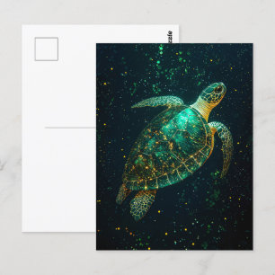 Grönt Sea Turtle on Mörk Background Vykort