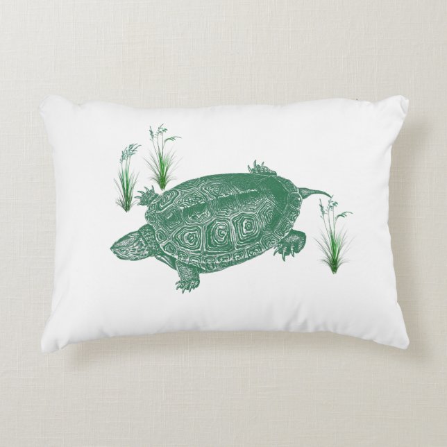 Grönt Sea Turtle Prydnadskudde (Framsidan)
