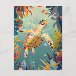 Grönt Sea Turtle Simmas Stilla havet Vykort
