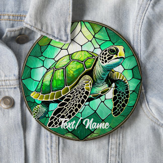 Grönt Sea Turtle Stain Glass Design Pin Knapp