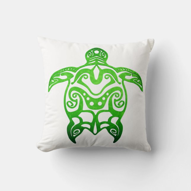 Grönt Sea Turtle Tribal Kudde (Framsida)