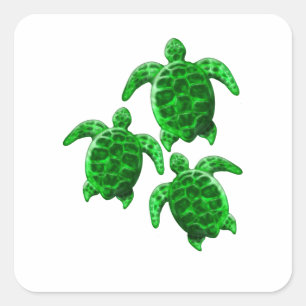 Grönt Sea Turtles Fyrkantigt Klistermärke