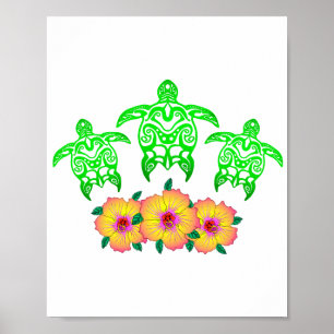Grönt Sea Turtles Hawaiian Honu Poster