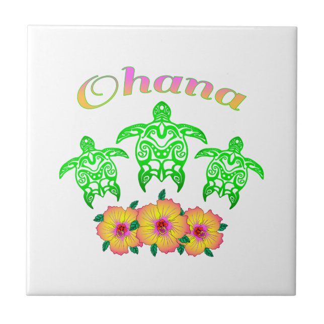 Grönt Sea Turtles Hawaiian Ohana Kakelplatta (Framsidan)