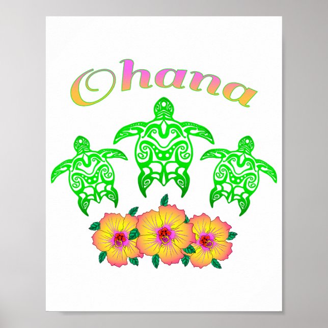Grönt Sea Turtles Hawaiian Ohana Poster (Framsidan)