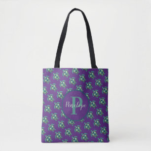 Grönt Sea Turtles Mönster om Lila med Monogram Tygkasse