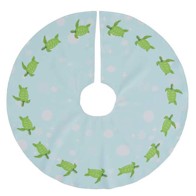 Grönt Sea Turtles on Light Blue Julgransmatta Borstad Polyester (Framsidan)