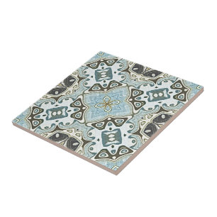 Grönt Seafoam Teal Turcos Blue Ethnic Tribe Art Kakelplatta
