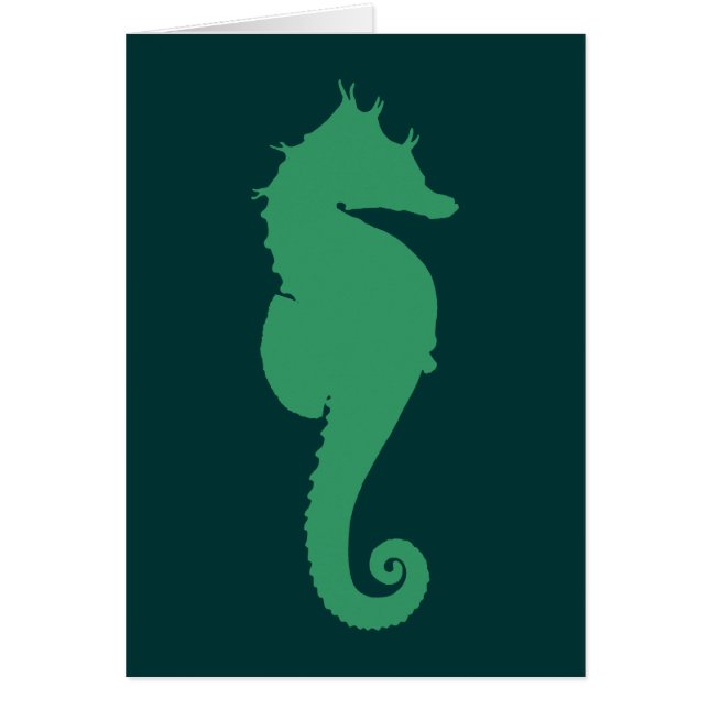 Grönt Seahorse Silhouette Hälsningskort (Framsidan)