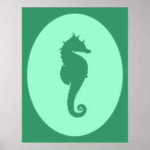 Grönt Seahorse Silhouette Poster