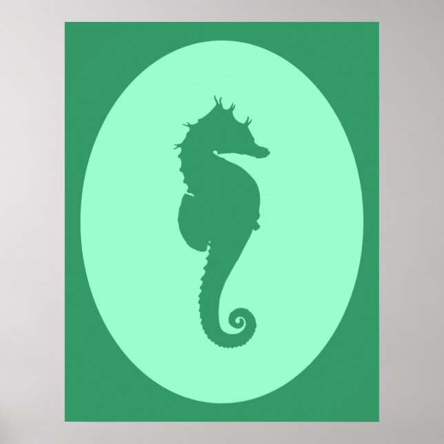 Grönt Seahorse Silhouette Poster (Framsidan)