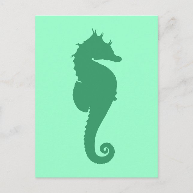 Grönt Seahorse Silhouette Vykort (Framsida)