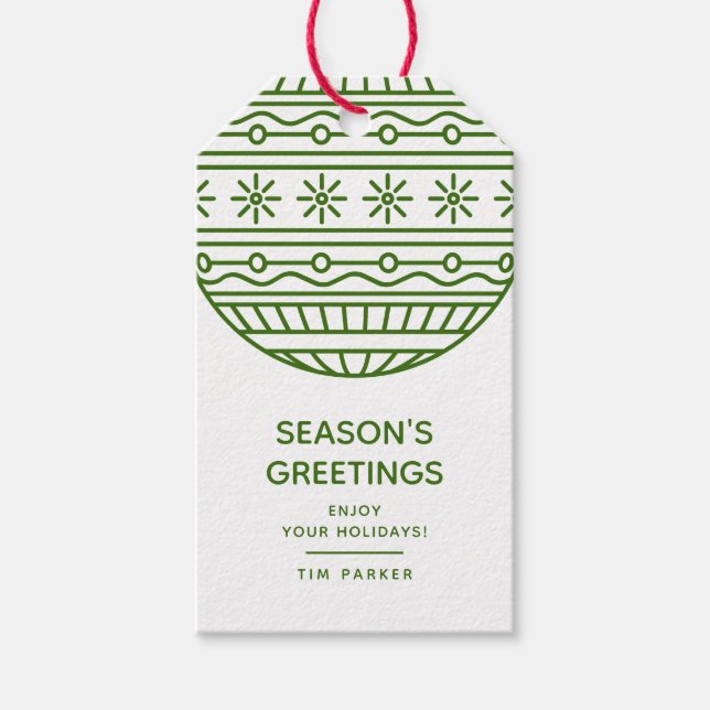 Grönt Season hälsningar med julbalen Presentetikett (Framsidan)