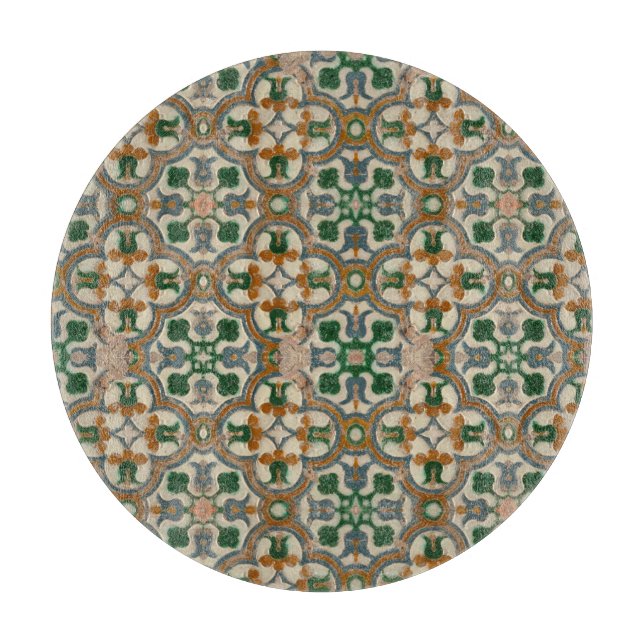Grönt senap blommigt Azulejos Geometric mönster (Framsidan)