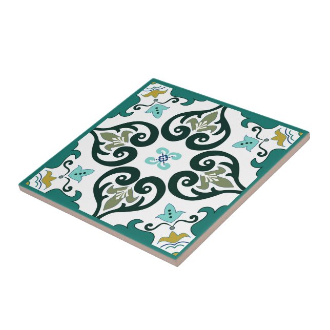 Grönt, senap och vit Azulejo Kakelplatta (Sidan)