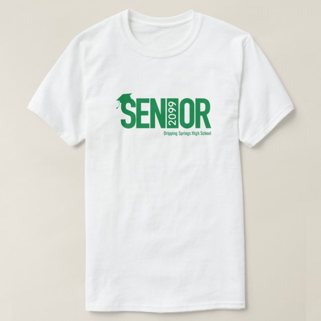 Grönt SENIOR med Studentmössa T Shirt (Design framsida)
