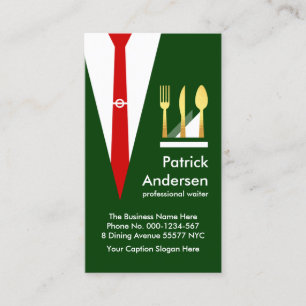 Grönt Servitör Guld Cutlery Visitkort
