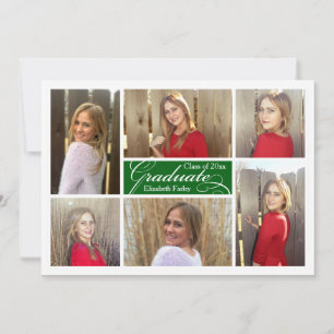 Grönt sex Photo Collage Anpassningsbar Studenten Inbjudningar