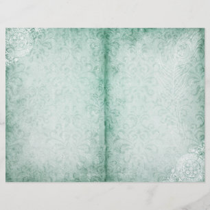 Grönt Shabby Vintage  Feather Journal Page