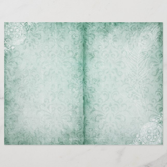 Grönt Shabby Vintage  Feather Journal Page (Framsida)