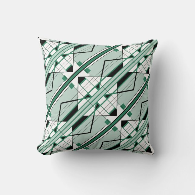 Grönt Shades Black White Diagonal Large Tile Motif Kudde (Framsida)