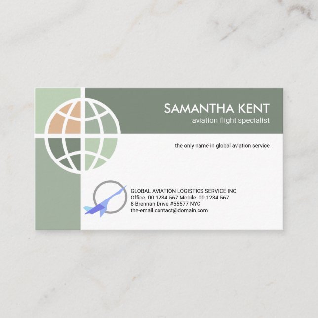 Grönt Shades Global Connections Aviation Pilot Visitkort (Framsida)