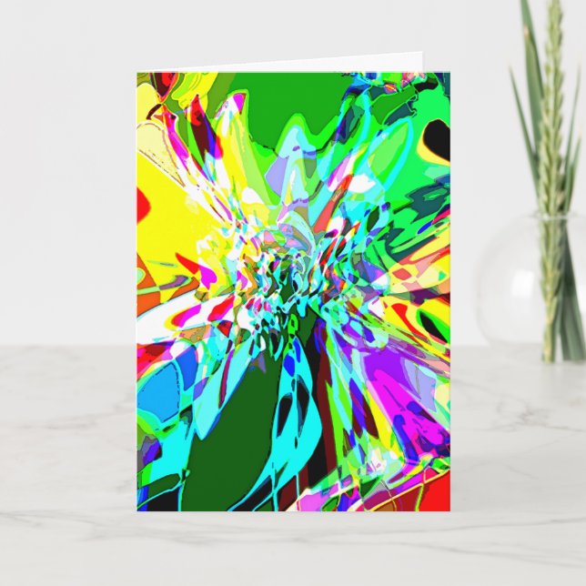 Grönt Shades Gult Aqua Rosa Fantasy Flower Motif Kort (Framsida)