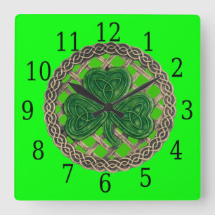 Grönt Shamrock and Celtic Knocks Square Clock Fyrkantig Klocka