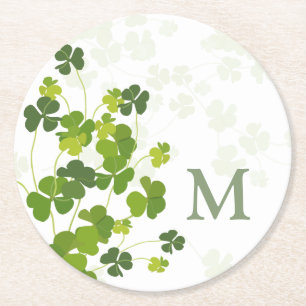 Grönt Shamrock bouquet monogram Underlägg Papper Rund
