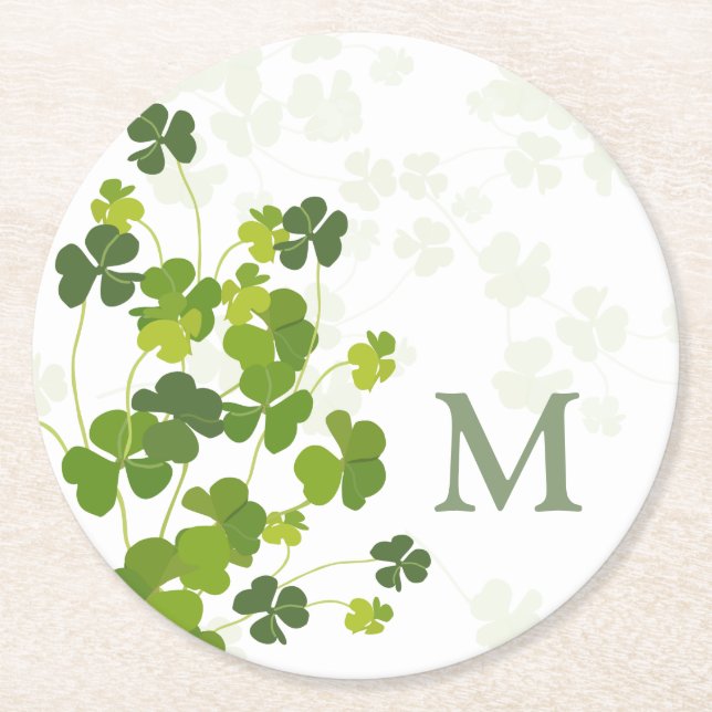 Grönt Shamrock bouquet monogram Underlägg Papper Rund (Framsidan)
