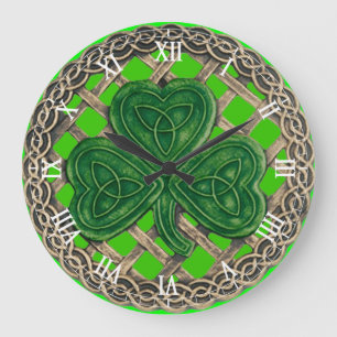 Grönt Shamrock & Celtic Knowledge Numeral Clock Stor Klocka