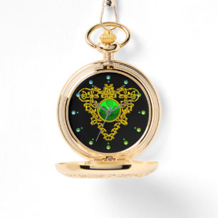 GRÖNT SHAMROCK,CELTISK KNOT HEART GULD BLACK ARMBANDSUR