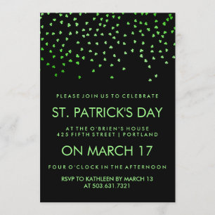 Grönt Shamrock Confetti på svart St patrick's day Inbjudningar