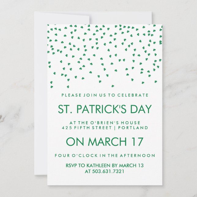 Grönt Shamrock Confetti White St patrick's day Inbjudningar (Framsida)