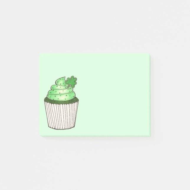 Grönt Shamrock Cupcoa St. Patrick's Day Foodie Post-it Block (Framsida)