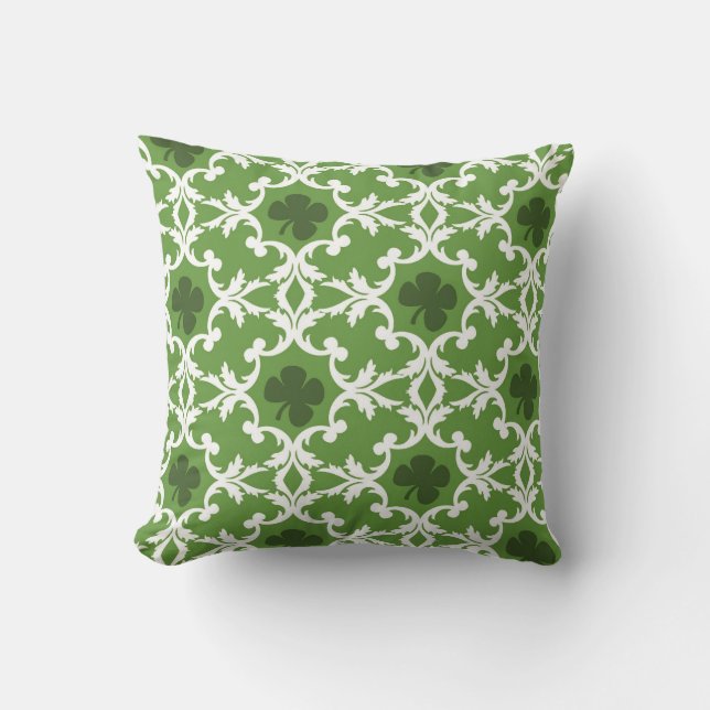 Grönt Shamrock Damask Kudde (Framsida)