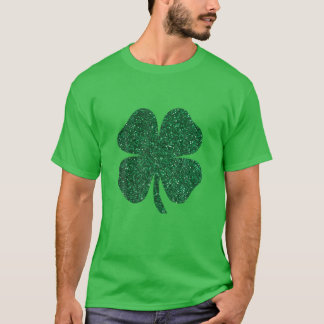 Grönt Shamrock Glitter Klöver Löv Patricks Day Wo T Shirt