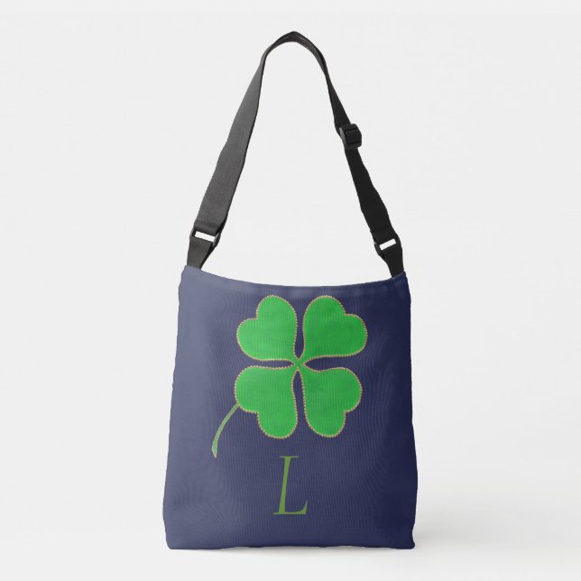 Grönt Shamrock Guld Dots, Monogram tote bags Axelväska (Framsida)
