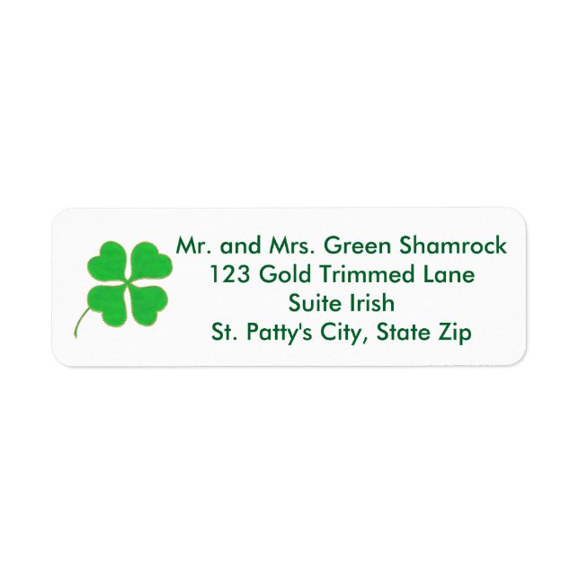 Grönt Shamrock Guld Dots Trim Adressetiketters Returadress Etikett (Framsidan)