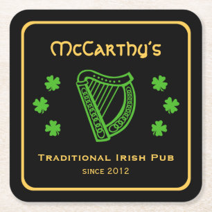 Grönt shamrock harp anpassningsbar family namn Ir Underlägg Papper Kvadrat